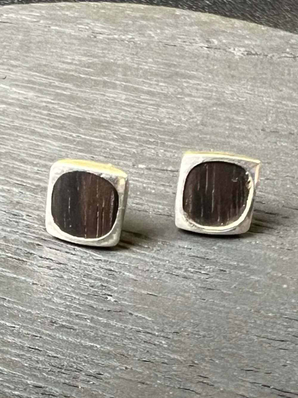 Sterling and Wood Post Earrings, Minimalist, Classic